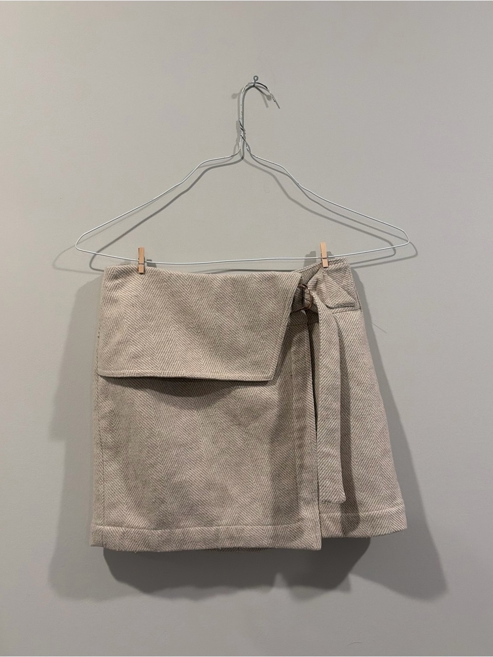 Beige Wrap Mini Skirt with Side Tie